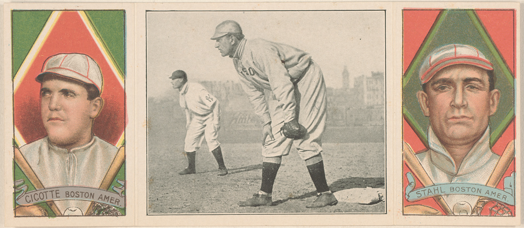 A baseball card portrait featuring Eddie Cicotte and Jacob Stahl of the Boston Red Sox.